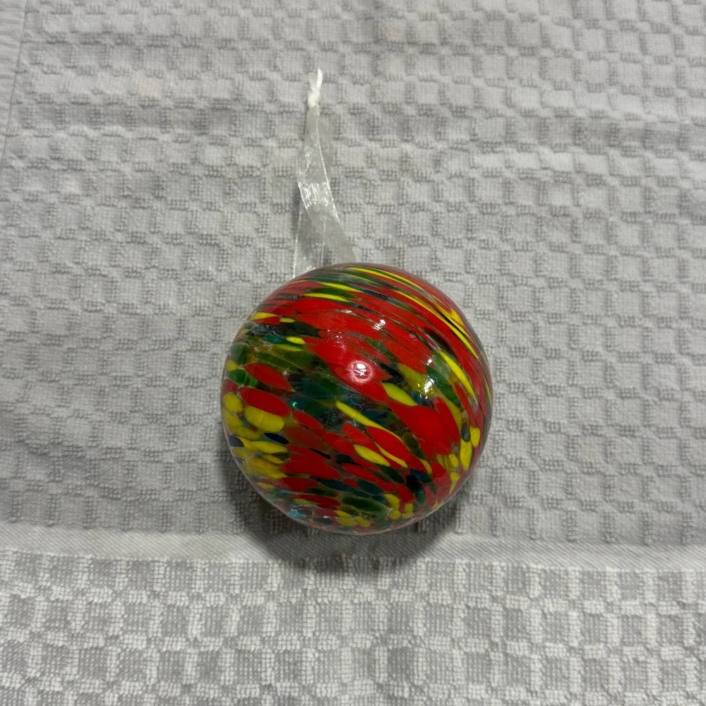 Hand Blown Art Glass Friendship Ball Christmas Ornament Multicolor Swirl EUC‎